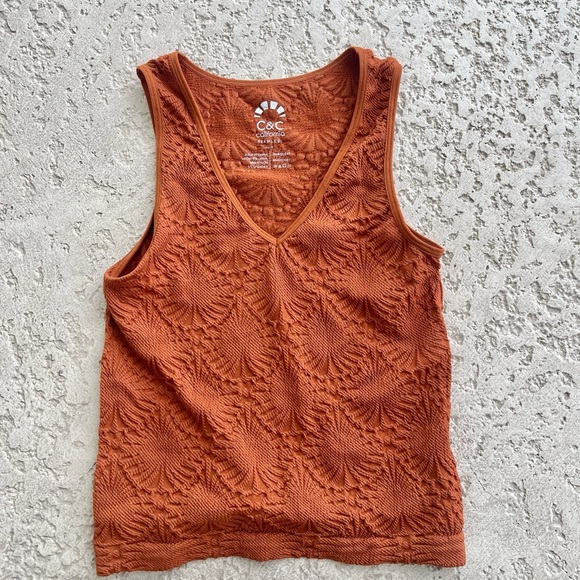 Womens Tank Top size XS Seamless Crop Terracotta Orange Sleeveless Fitted shirt - Picture 6 of 6